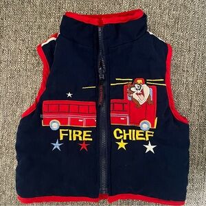 Vintage Baby Looney Tunes Embroidered Fire Chief Reversible Vest 24 months